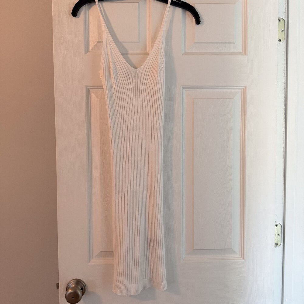 White Ribbed Knit Midi Dress